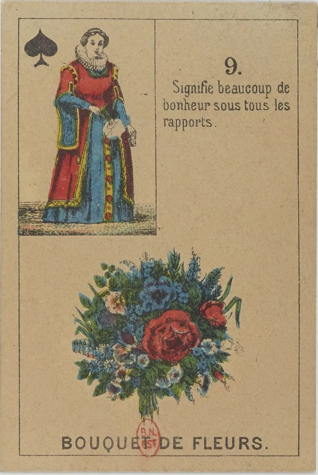 ไพ่เลอนอร์มองด์ใบที่ 9 ช่อดอกไม้ (Bouquet de fleurs) ฉบับฝรั่งเศส ราว 1895–1901